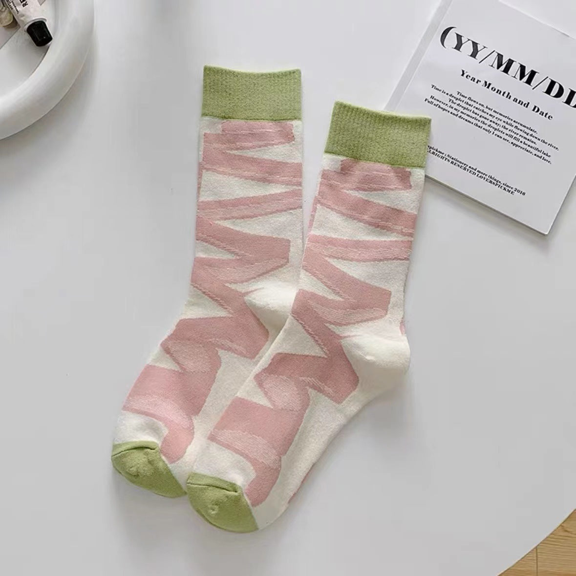 Trendy Abstract Patterned Crew Socks for Women