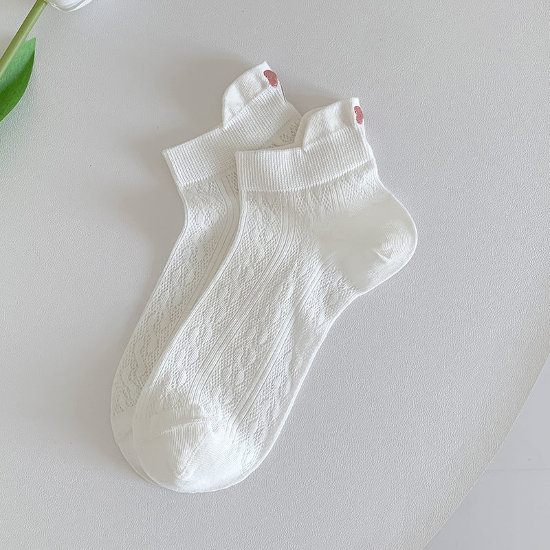 Women's Embroidered Bow Mesh Ankle Socks | Breathable Summer Socks