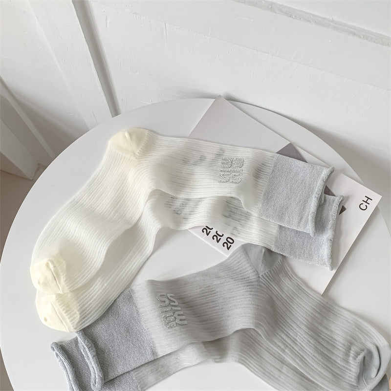 Sheer Glitter Crew Socks for Women | Summer Breathable Socks