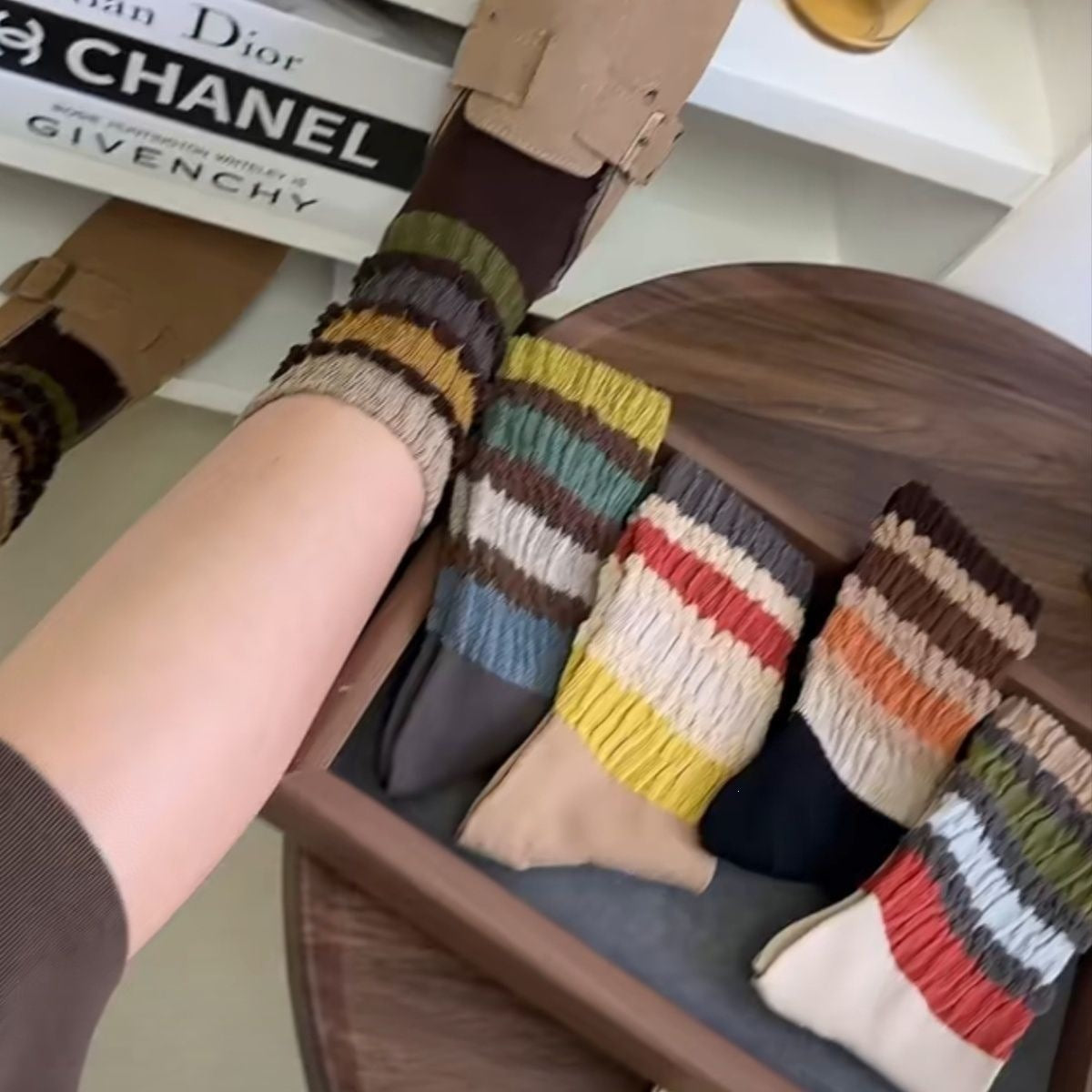 Vintage Striped Cozy Slouch Crew Socks | Loose No-Bind For Women