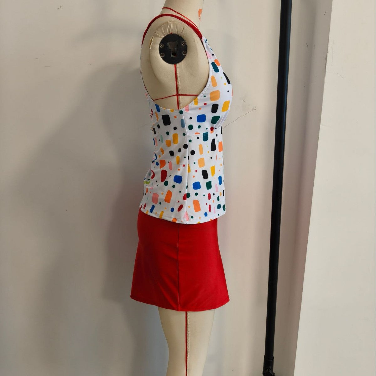 Polka Dot Halter Contrast Two-Piece Skirted Women's Swimwear