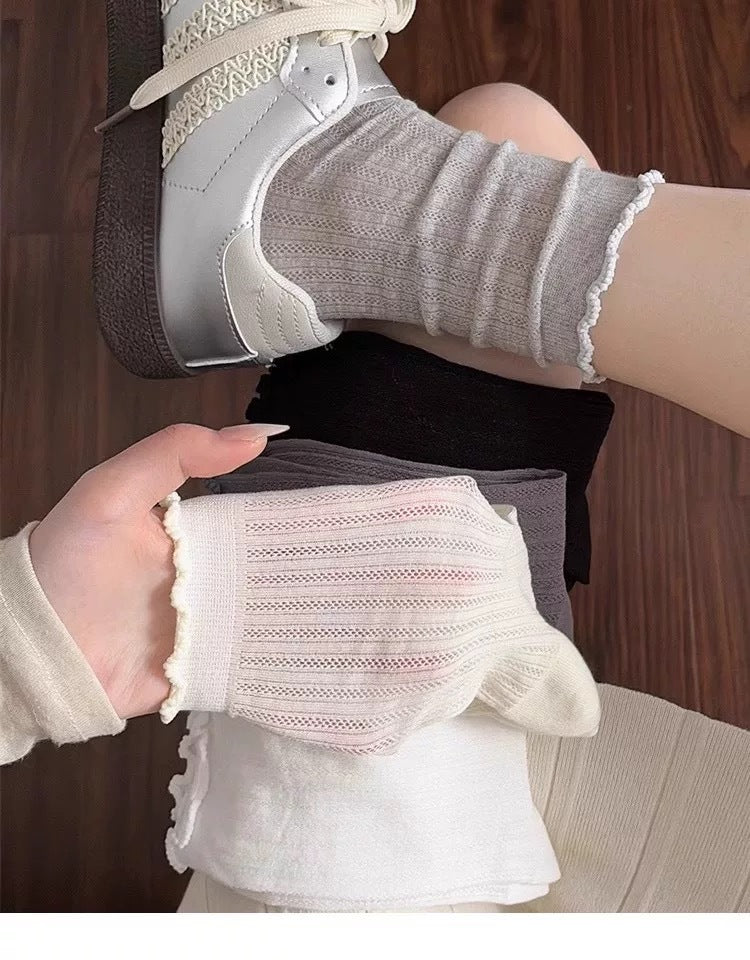 Lace Trim Crew Socks for Women | Breathable Mesh Summer Socks
