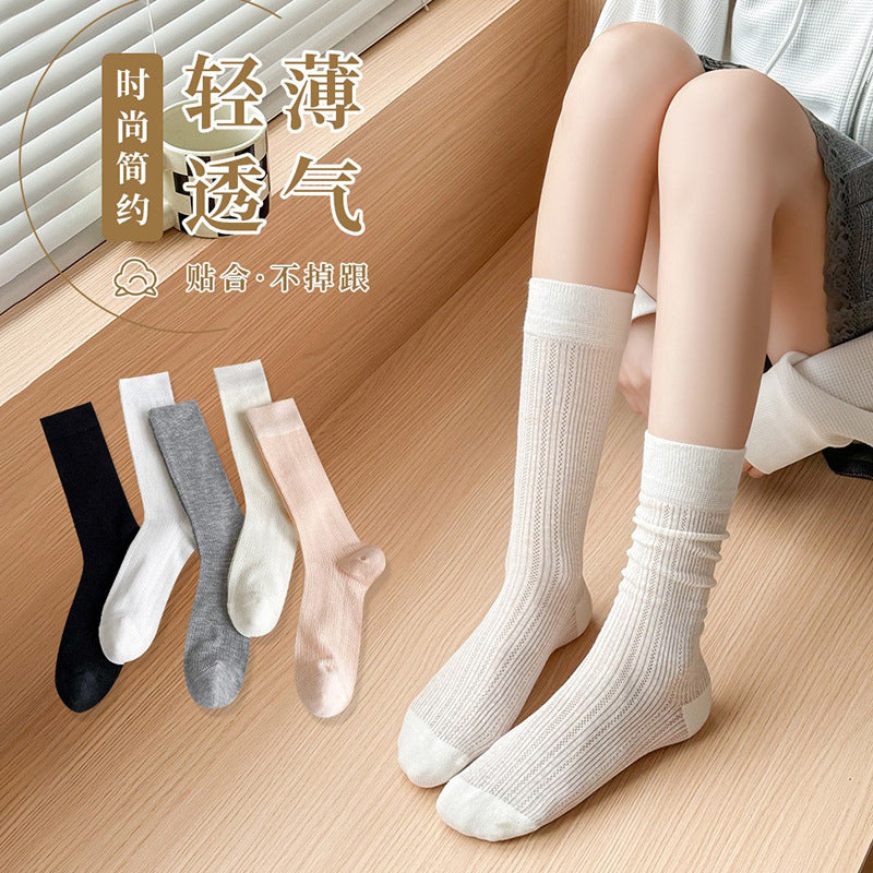 Thin Cotton Calf Socks | Breathable Solid Summer Socks for Women
