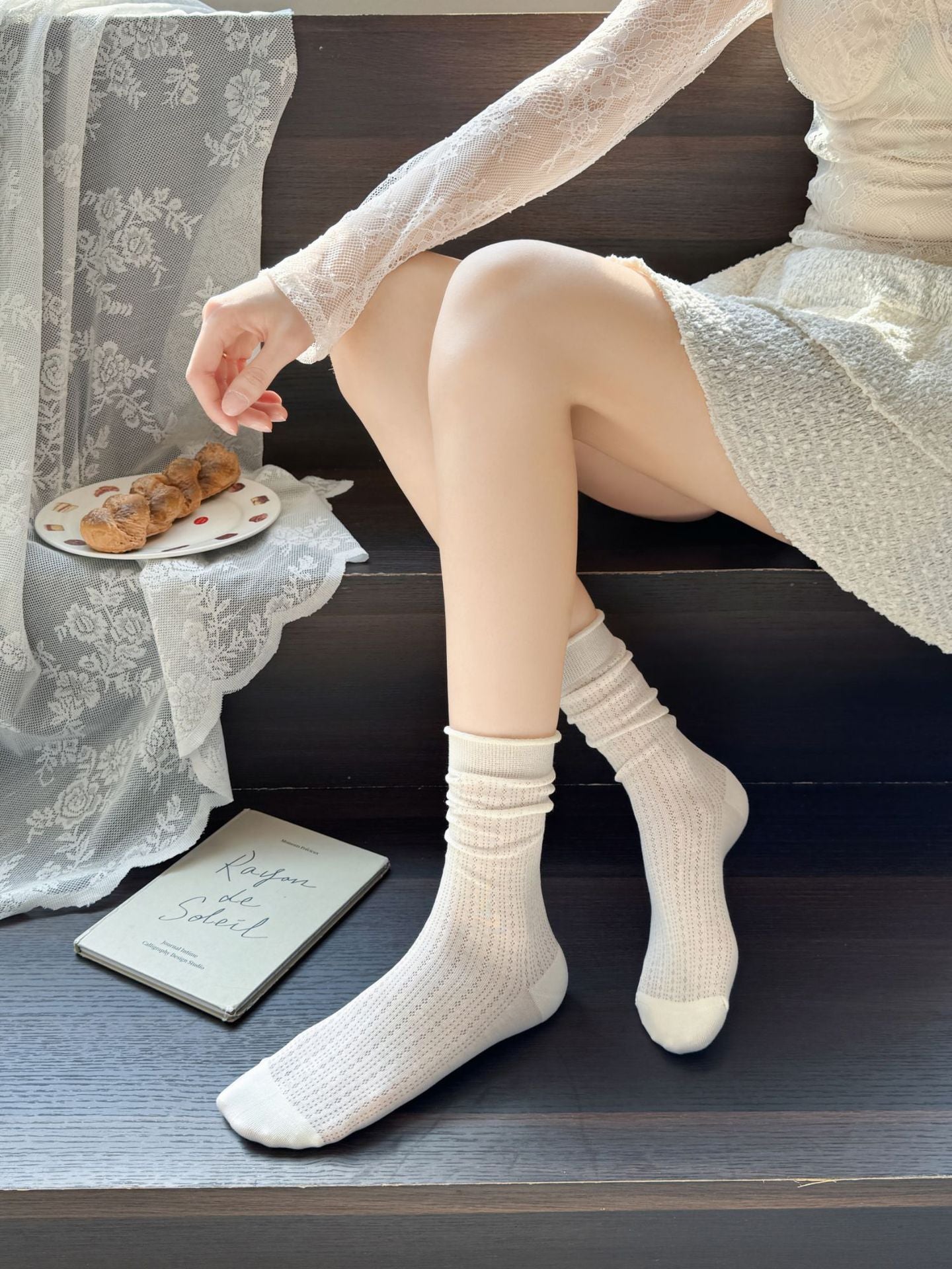 Sheer Cotton Crew Socks | Thin Summer Mid-Calf for Women