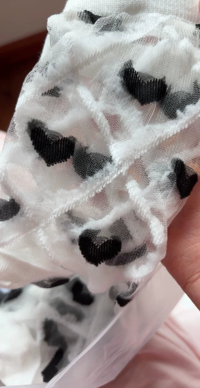 Sheer Heart Pattern Crew Socks | Sweet Transparent Summer Socks