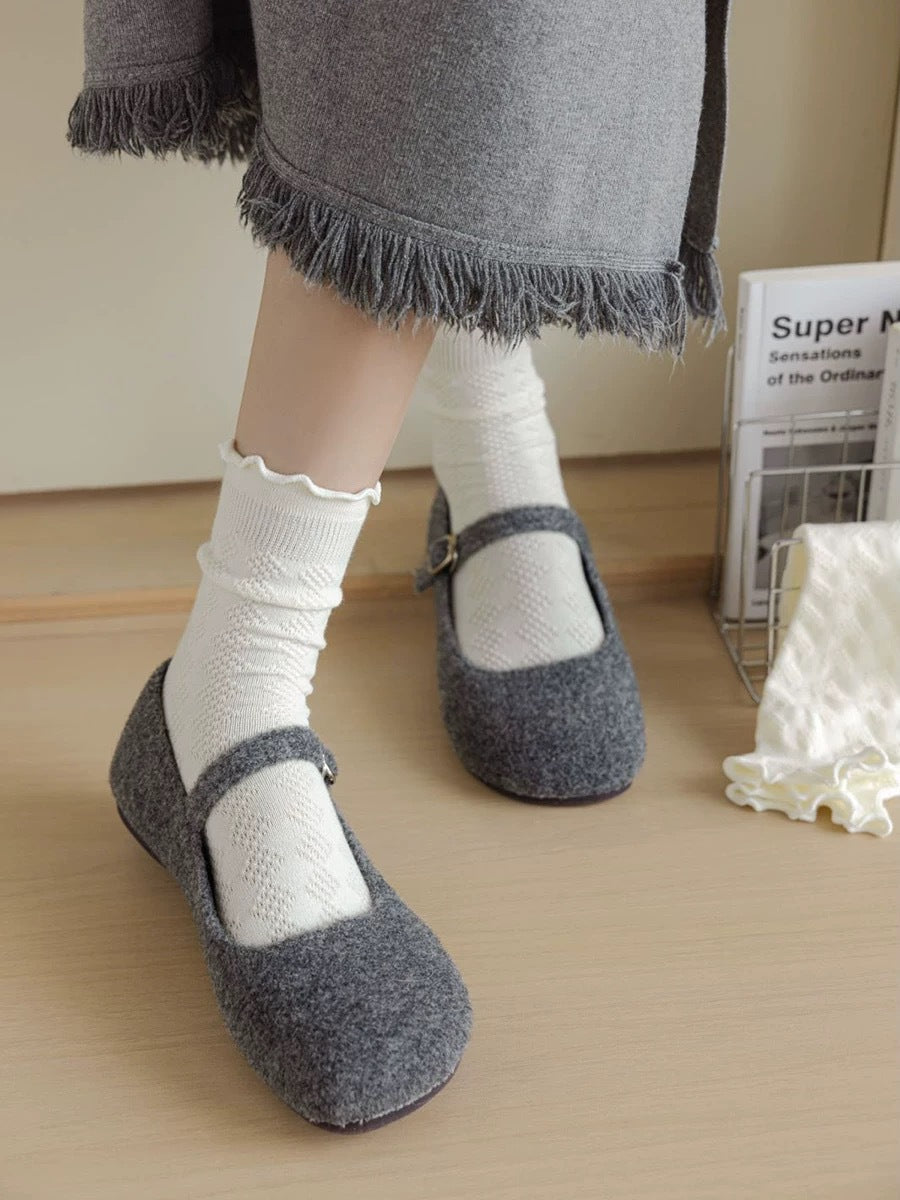Cream Cotton Crew Socks for Women | Breathable Patterned Socks