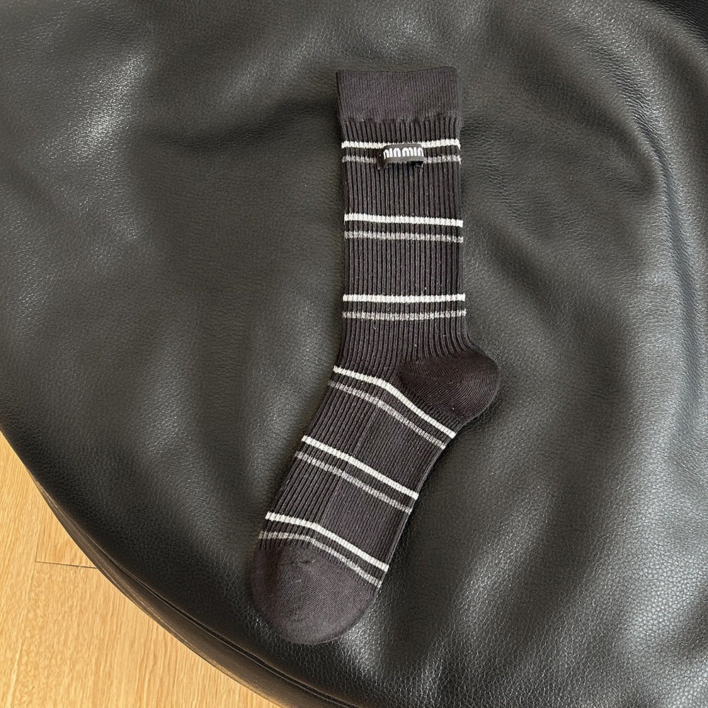 Women's Striped Cotton Crew Socks | Trendy Mid-Calf Socks