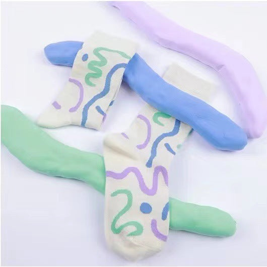 Trendy Abstract Patterned Crew Socks for Women | Novelty Casual Socks