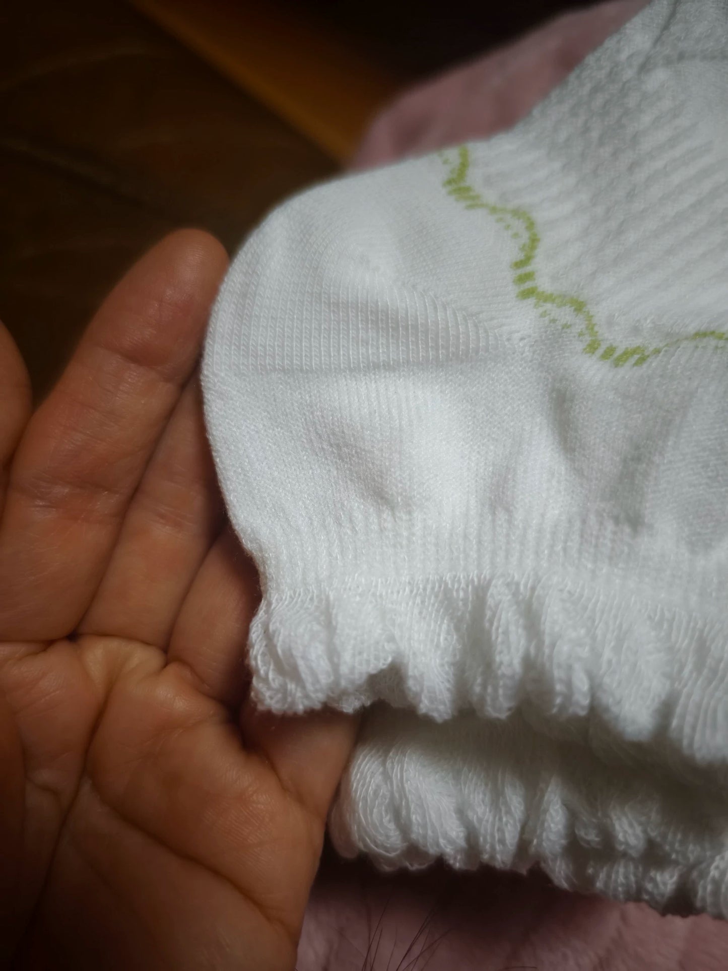 Cute Ruffled Ankle Socks for Women | Fresh White Green Cotton Socks
