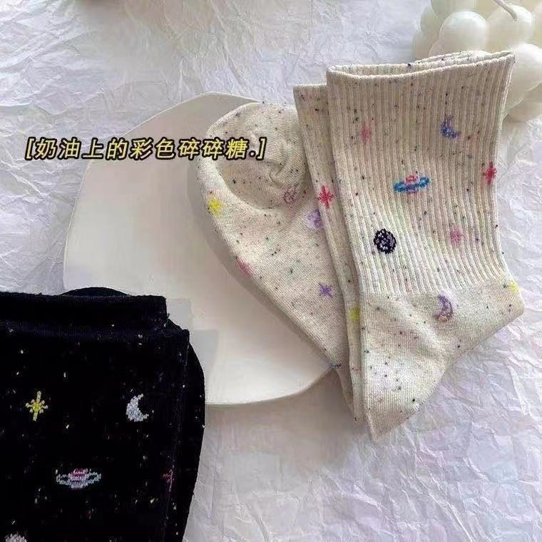 Women's Starry Patterned Crew Socks | Soft Cotton Novelty Socks