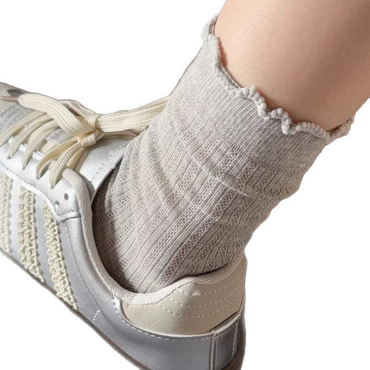 Lace Trim Crew Socks for Women | Breathable Mesh Summer Socks