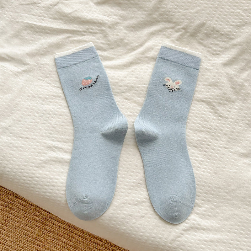 Cute Cartoon Cotton Crew Socks | Seamless Women's Mid Calf Socks