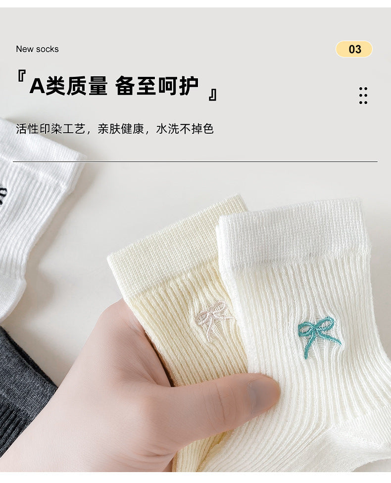 Bow Embroidered Women Ankle Socks | Breathable Cotton Mesh Summer Socks
