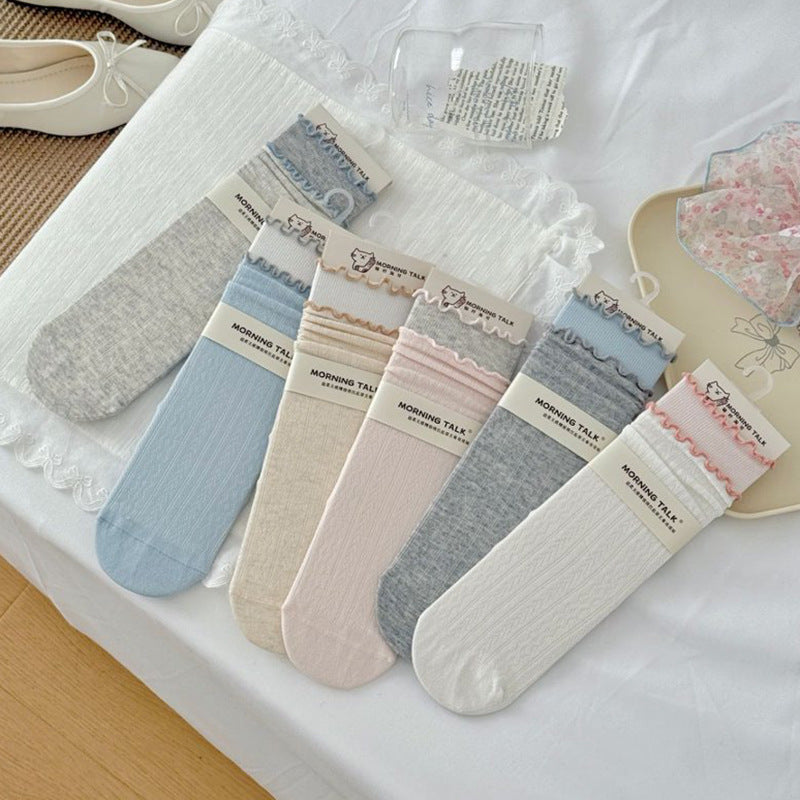 Women's Ruffled Cotton Crew Socks | Seamless Breathable Summer Socks
