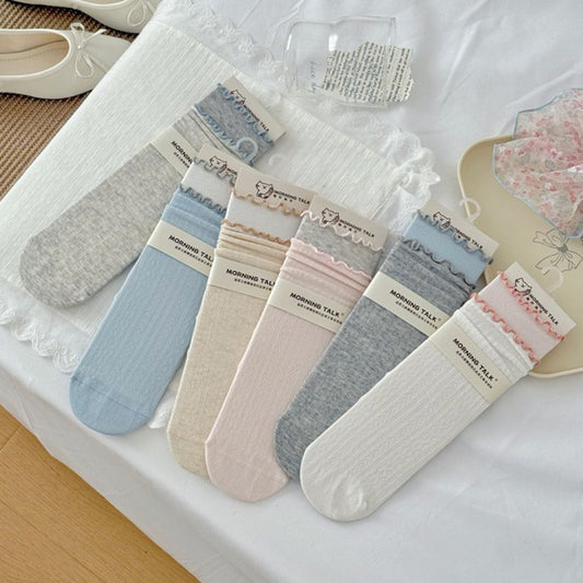 Women's Ruffled Cotton Crew Socks | Seamless Breathable Summer Socks