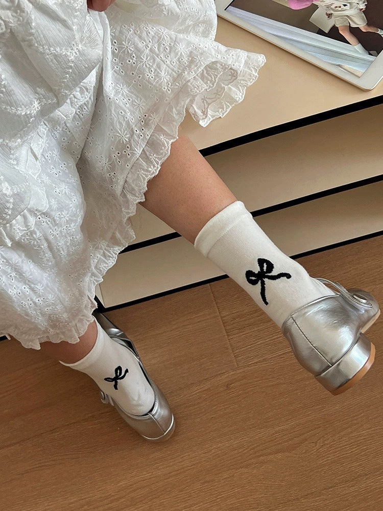 Embroidered Bow Crew Socks | Soft Cotton Balletcore Women's Socks