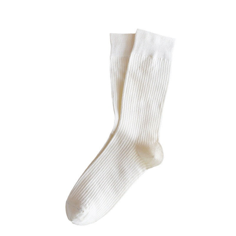 Ribbed Cotton Crew Socks for Women | Solid Warm Winter Socks