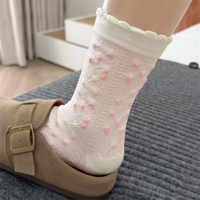 Sweet Patterned Crew Socks for Women | Breathable Cotton Casual Socks