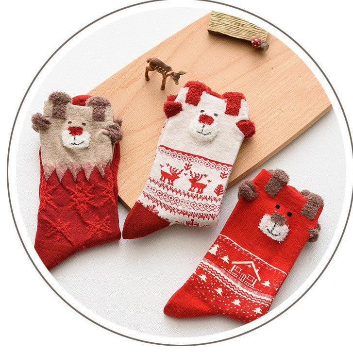 3D Reindeer Christmas Novelty Crew Socks for Women