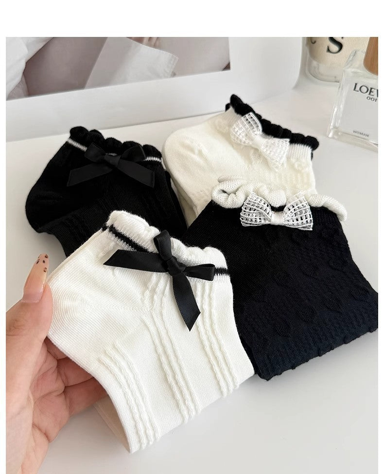 Sweet Bow Ruffle Ankle Socks | Breathable Summer Low Cut Socks for Women