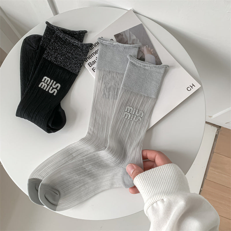 Sheer Glitter Crew Socks for Women | Summer Breathable Socks