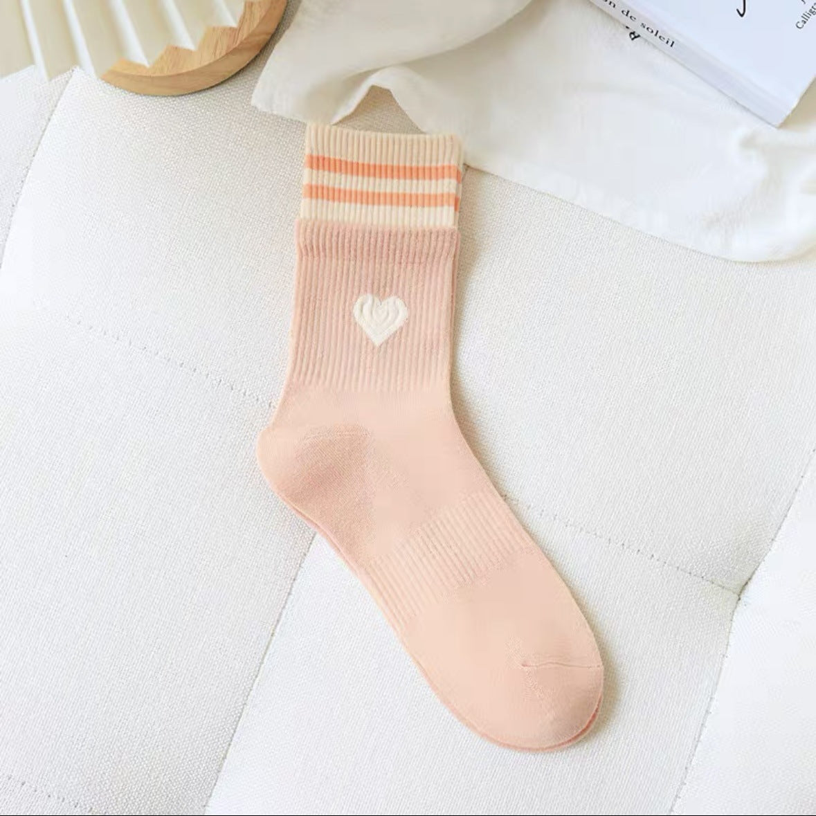 Cute Heart Striped Crew Socks | Athletic Socks for Women