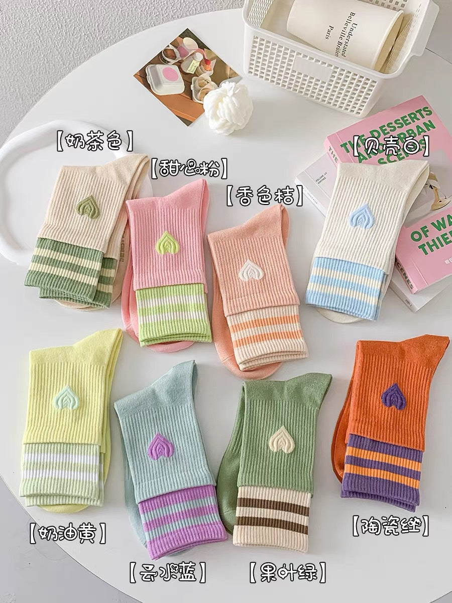 Cute Heart Striped Crew Socks | Athletic Socks for Women