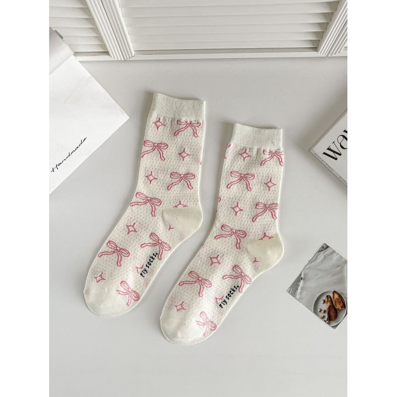 Balletcore Bow Crew Socks for Women | Breathable Summer Socks