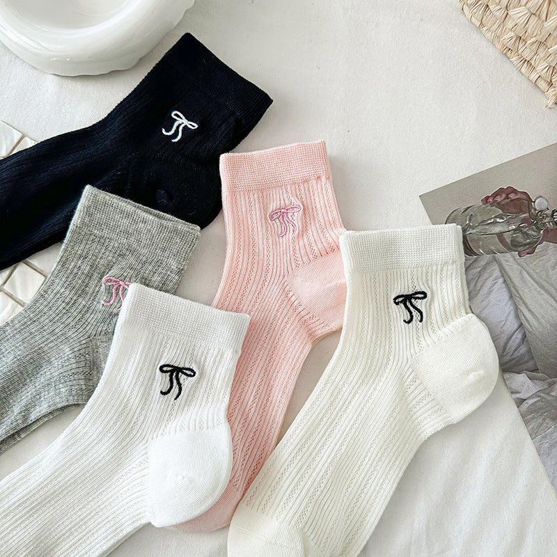 Ballet Bow Ankle Socks | Breathable Mesh Summer Women's Socks