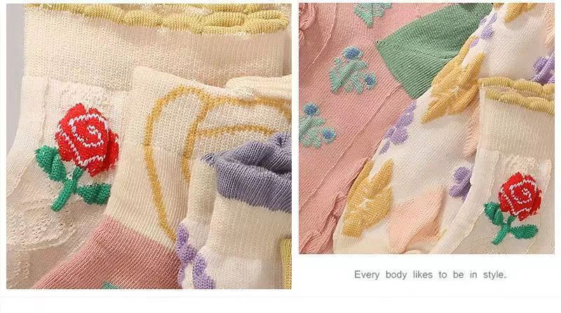 Floral Ruffle Ankle Socks for Women | Breathable Cotton Everyday Socks