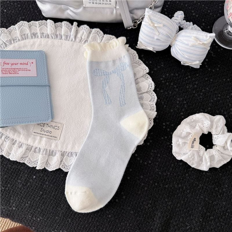 Cute Bow Crew Socks for Women | Lightweight Spring Cotton Socks