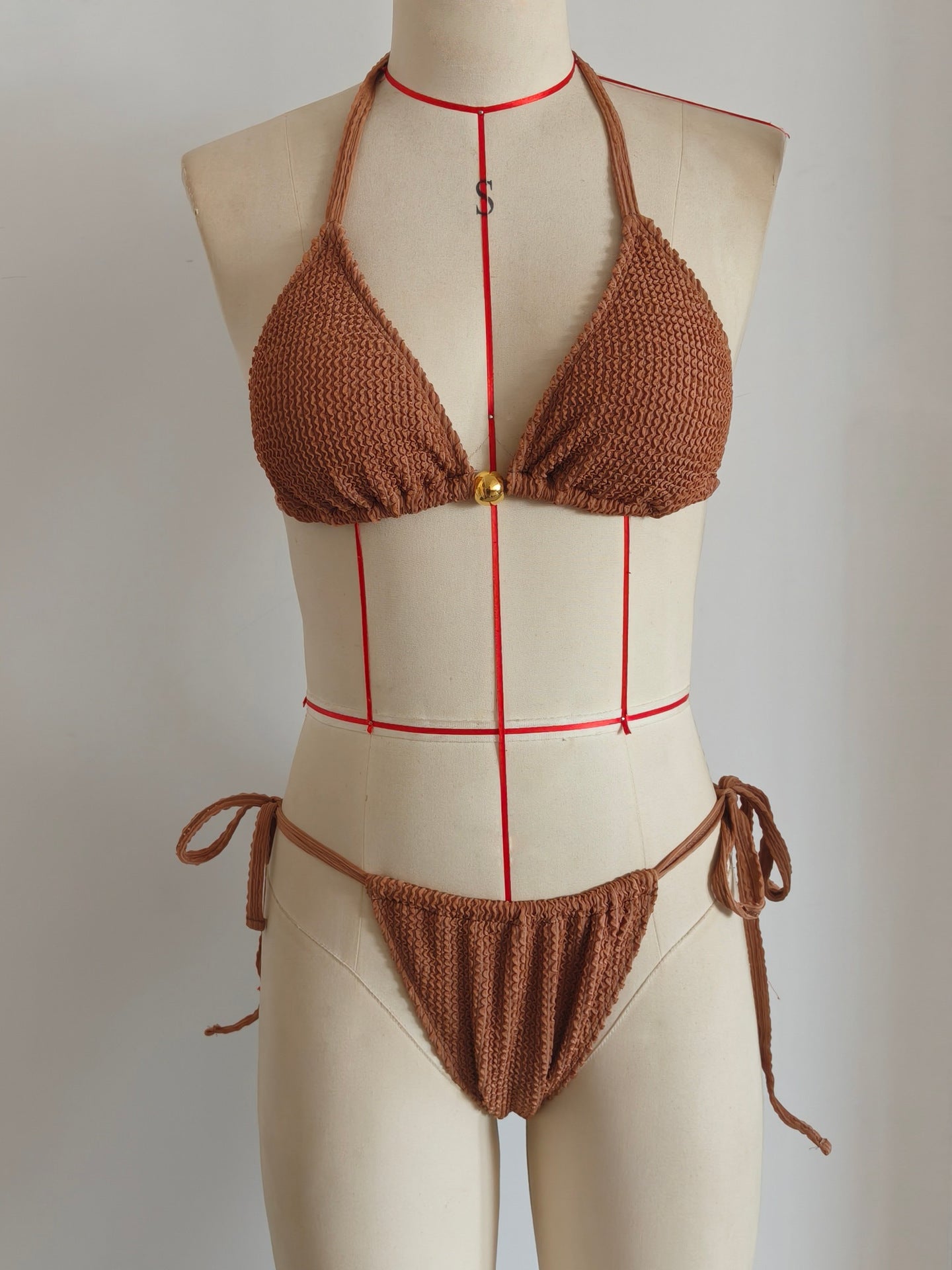 Crochet Halter Tie-Side Bikini | Brown Women's Beach Swimwear