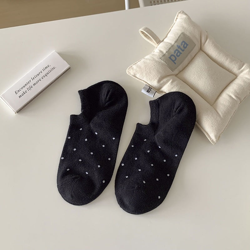 Cute Polka Dot No-Show Socks | Soft Cotton Non-Slip Women's Socks