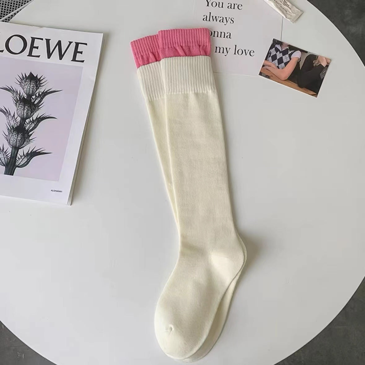 Two-Tone Double Cuff Calf Socks for Women | Slouch Knee High Socks