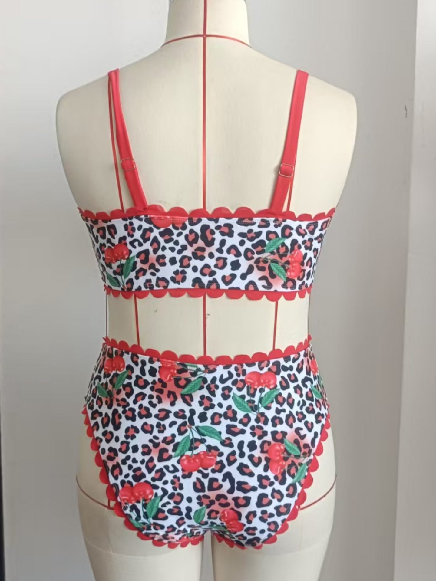Plus Size Leopard Cherry Halter Bikini Set | Women's Beach Swimwear