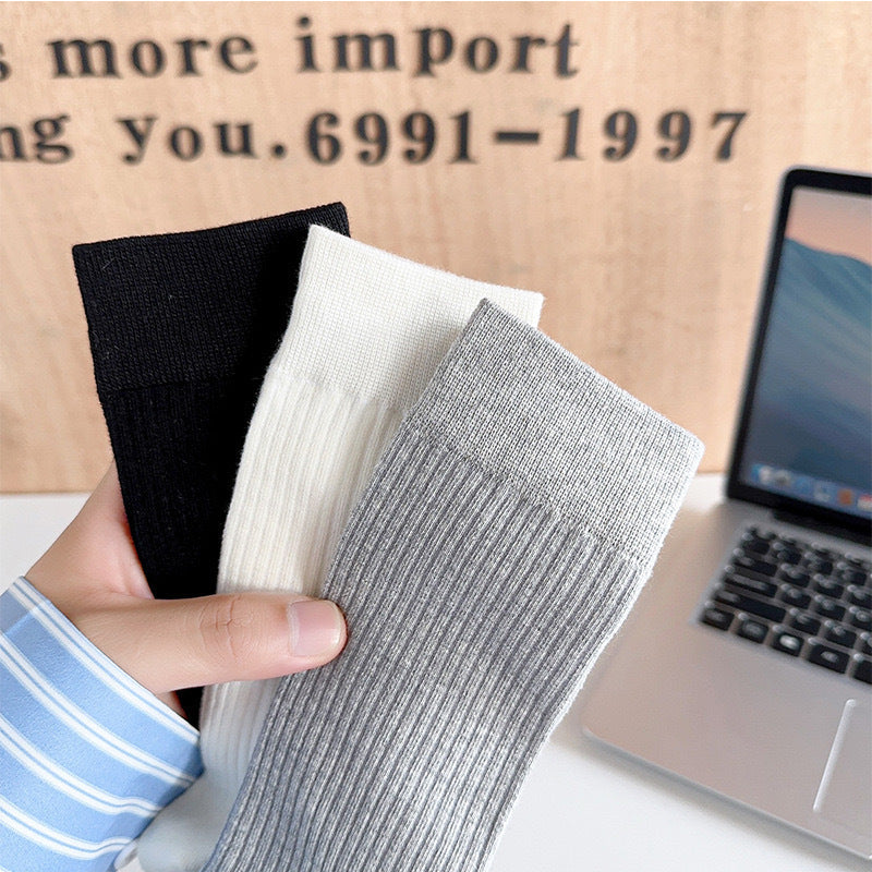 Ribbed Cotton Crew Socks for Women | Solid Warm Winter Socks