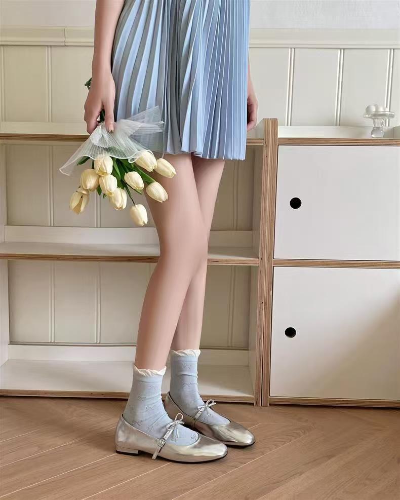 Ruffled Bow Cotton Crew Socks | Balletcore Socks for Women