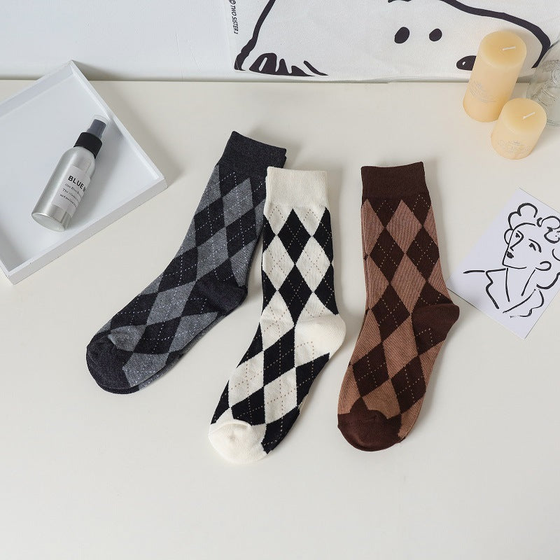 Vintage Argyle Crew Socks for Women | Retro Patterned Mid-Calf Socks