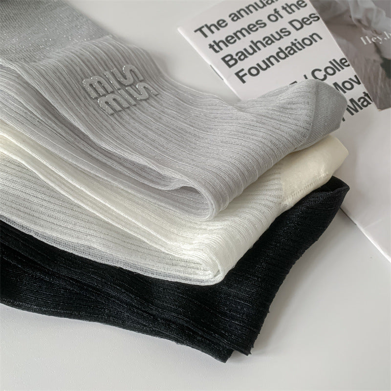 Sheer Glitter Crew Socks for Women | Summer Breathable Socks