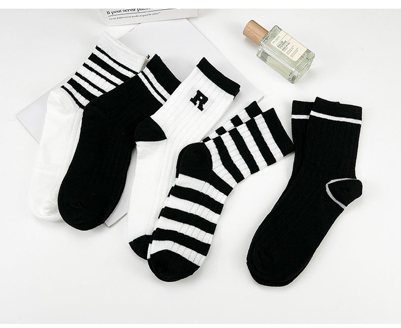 Breathable Striped Crew Socks for Women | Black White Trendy Casual Socks