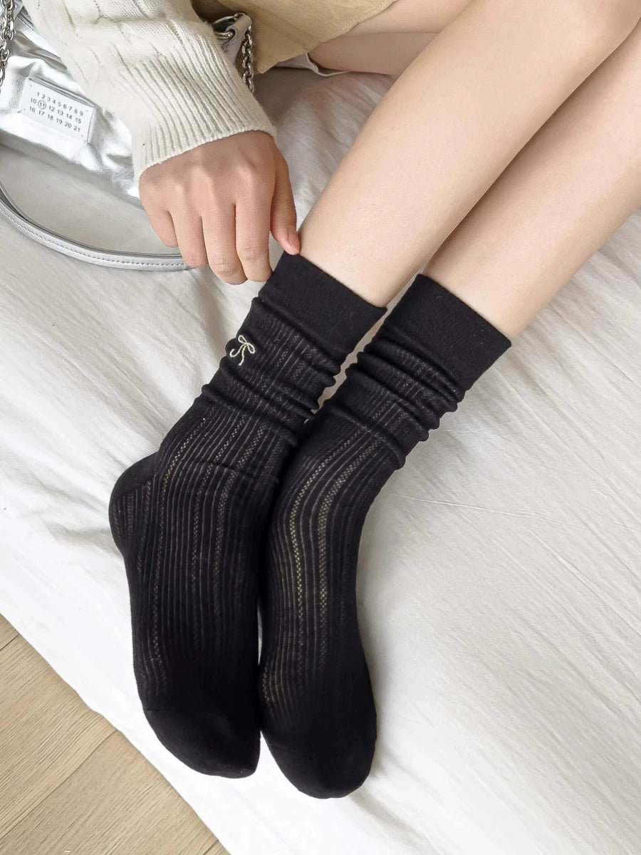 Ballet Bow Cotton Crew Socks | Breathable Summer Socks for Women