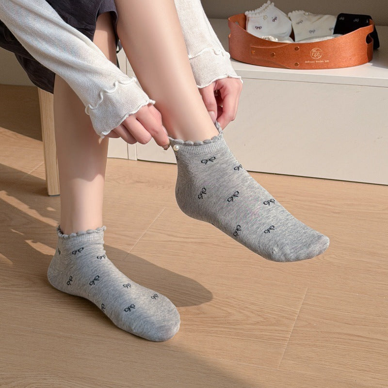 Dainty Bow Ruffled Ankle Socks for Women | Summer Thin Socks