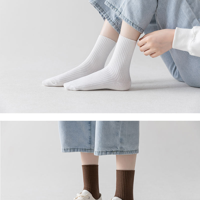 Ribbed Cotton Crew Socks for Women | Neutral Winter Slouch Socks