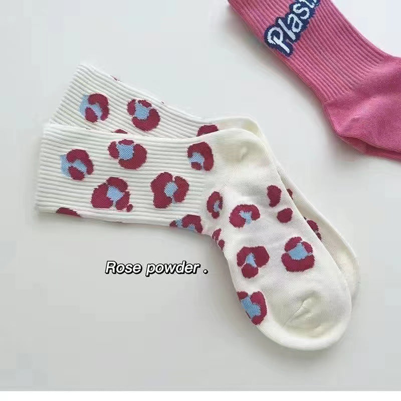 Cute Patterned Pink Crew Socks for Women | Trendy Casual Socks