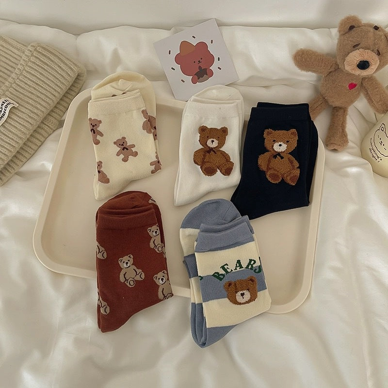Cute Bear Print Women's Crew Socks | Casual Cotton Novelty Socks