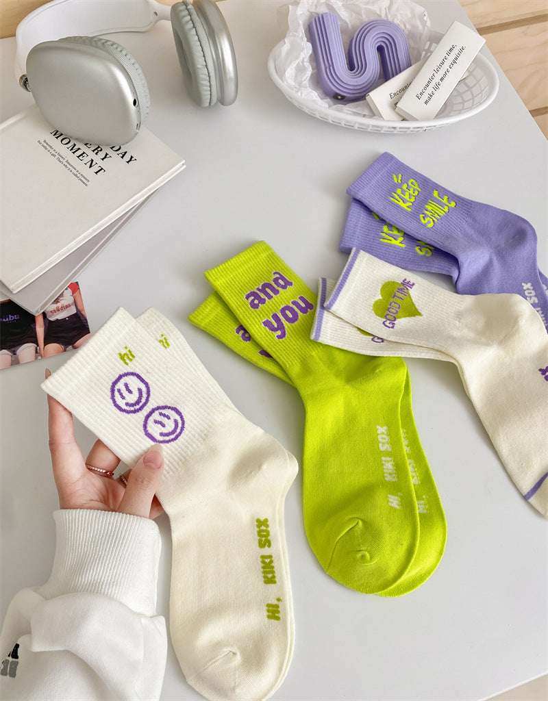 Trendy Graphic Crew Socks | Cotton Casual Athletic Socks for Women