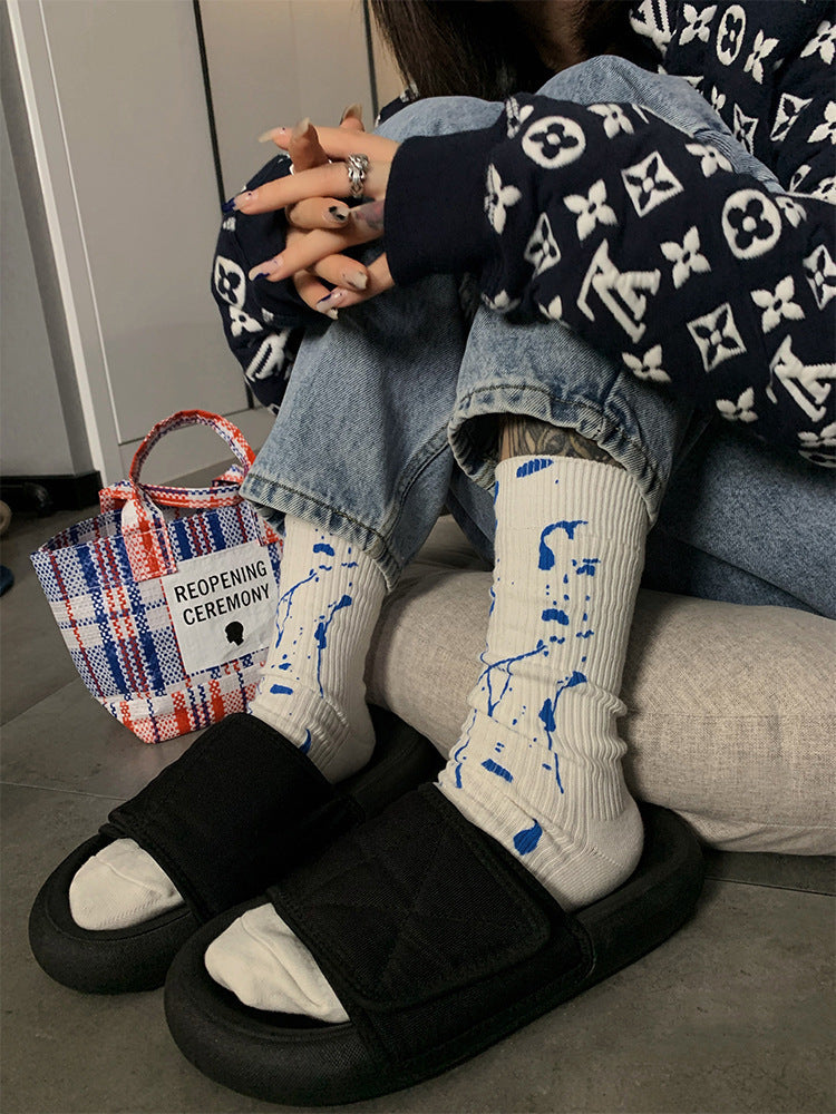 Splatter Graffiti Crew Socks | Breathable Trendy Streetwear Socks