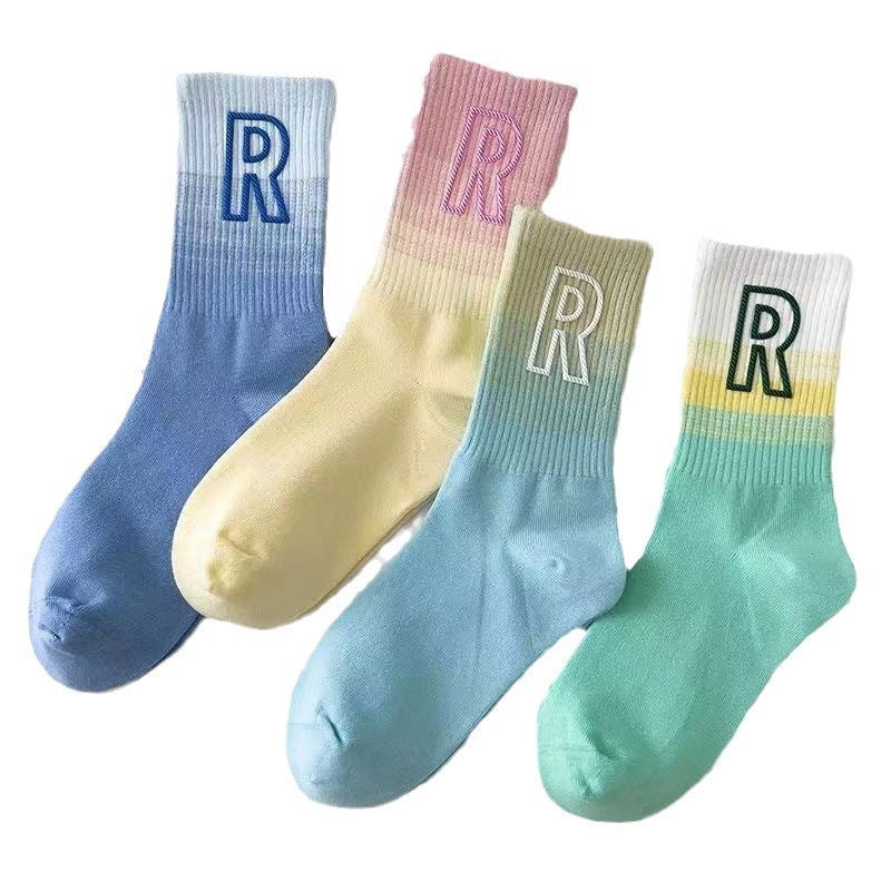 Gradient R Logo Crew Socks | Breathable Athletic Socks for Women