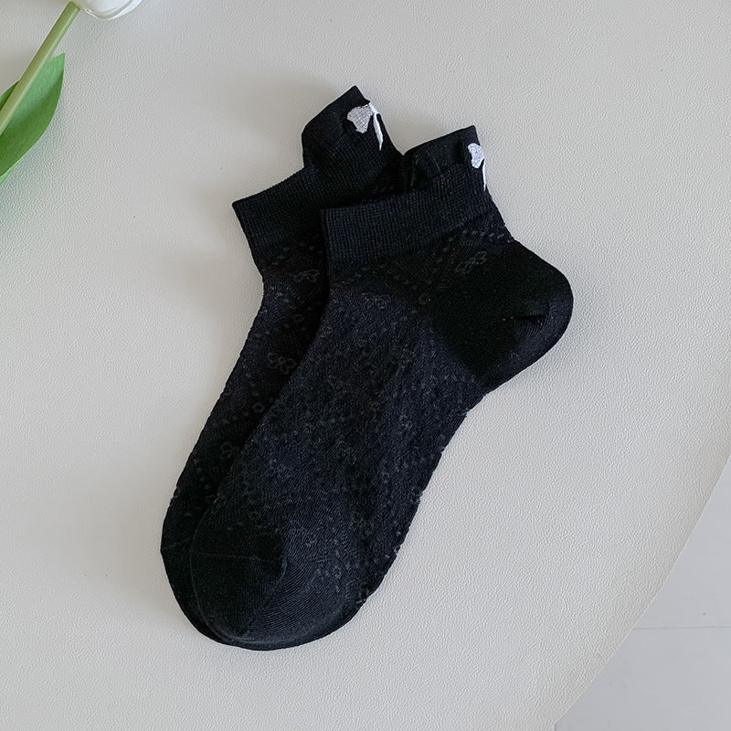 Women's Embroidered Bow Mesh Ankle Socks | Breathable Summer Socks