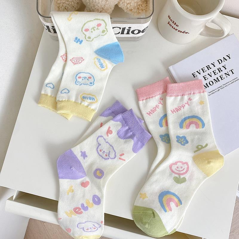 Cute Patterned Crew Socks for Women | Breathable Cotton Summer Socks